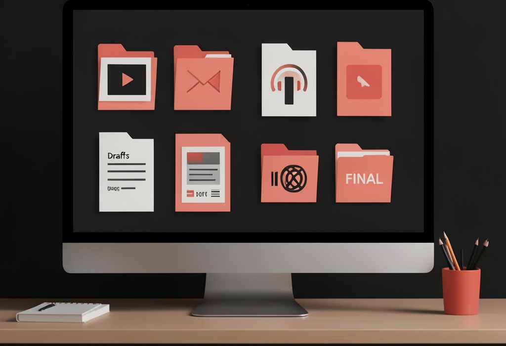 illustration about organizing files for a creative project